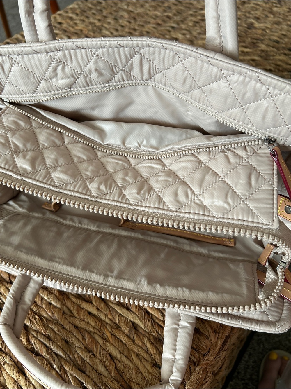 MZ Wallace Quilted Cream/Mushroom Box Tote with Detachable Strap - Picture 6 of 10